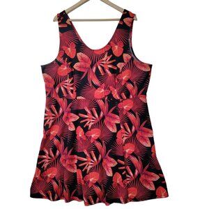 K.Jordan Red And Black‎ Tropical Print Tank Dress Woman's Plus Size 3X